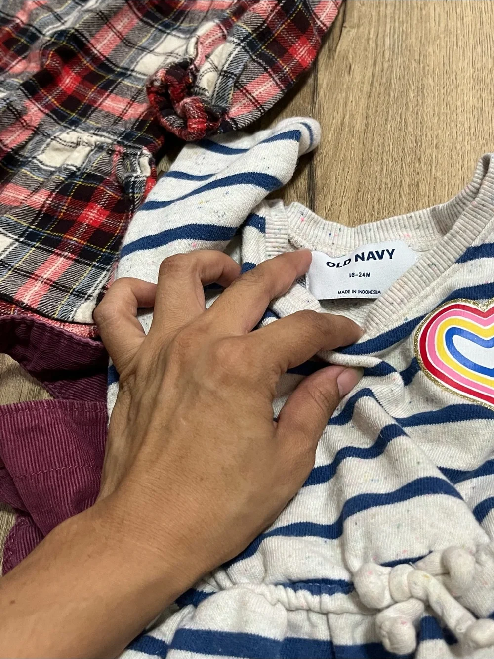 Old Navy Cream & Navy Striped Dress with Heart Patch